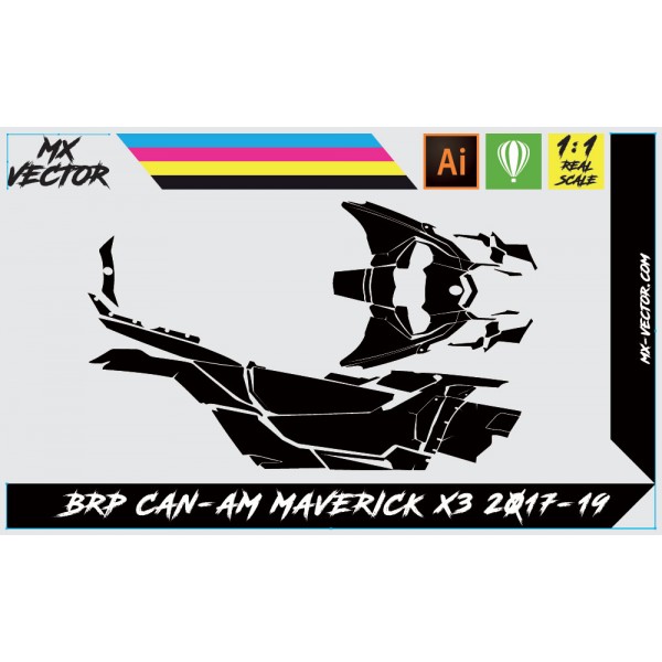 CAN AM MAVERICK X3 2017-2020 template vector 1/1 real scale EPS-PDF-CDR format